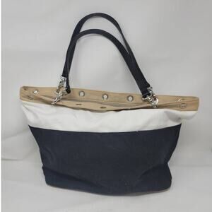 Banana Republic Large Shoulder Bag Handbag Tan Black Tote Grommet Details